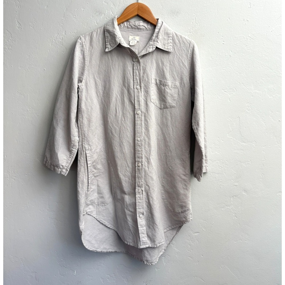 Dr. Flax Linen Tunic Top Shirt Women Size Small Light Gray Button Down